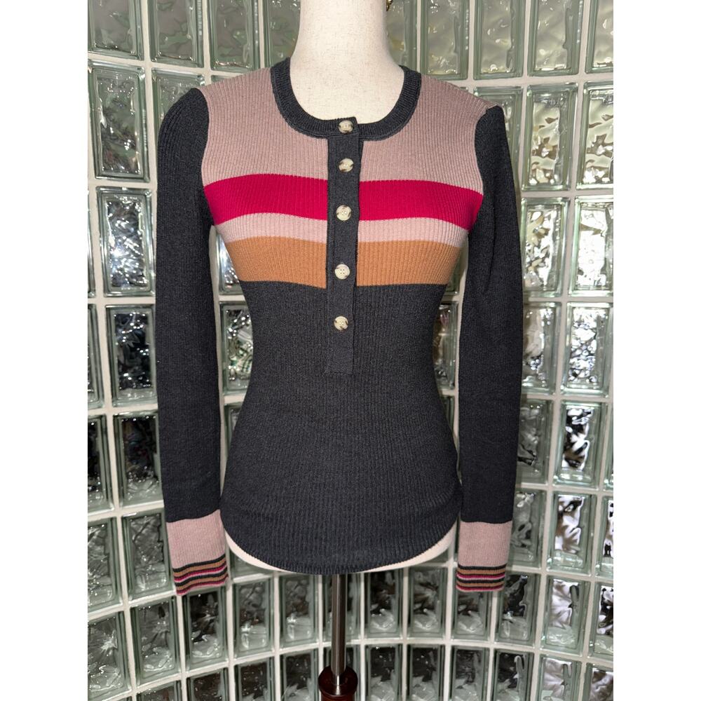 FAHERTY Mikki Henley Striped Long Sleeve Cashmere blend - size XS - OB